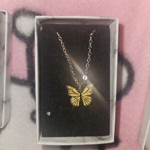 Yellow Butterfly Pendant Necklace HAND MADE BY A 12 YEAR OLD